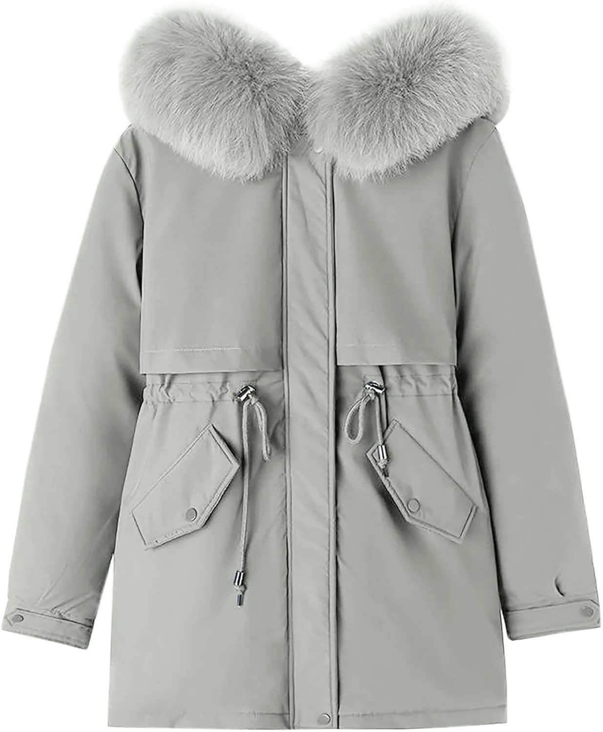 Akklian Long Winter Down Coat Womens Thicken Warm Fleece Lined Parkas Puffer Jacket Waterproof Outerwear with Faux Fur Hood