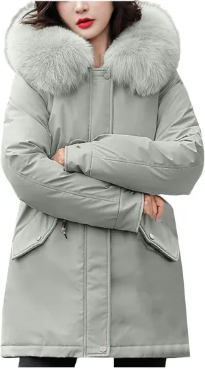 Akklian Long Winter Down Coat Womens Thicken Warm Fleece Lined Parkas Puffer Jacket Waterproof Outerwear with Faux Fur Hood