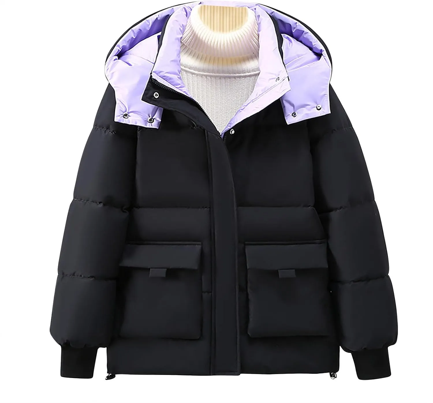 Akklian Women's Winter Thicken Warm Down Jacket Windproof Hooded Quilted Puffer Jacket 2024 Fashion Padded Parkas with Pocket