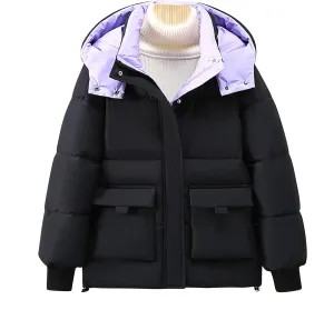 Akklian Women's Winter Thicken Warm Down Jacket Windproof Hooded Quilted Puffer Jacket 2024 Fashion Padded Parkas with Pocket