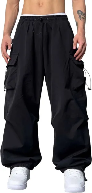Alalaso Men's Baggy Cargo Pants Trendy Casual Parachute Pants Loose Fit Harem Joggers with Pockets for Streetwear
