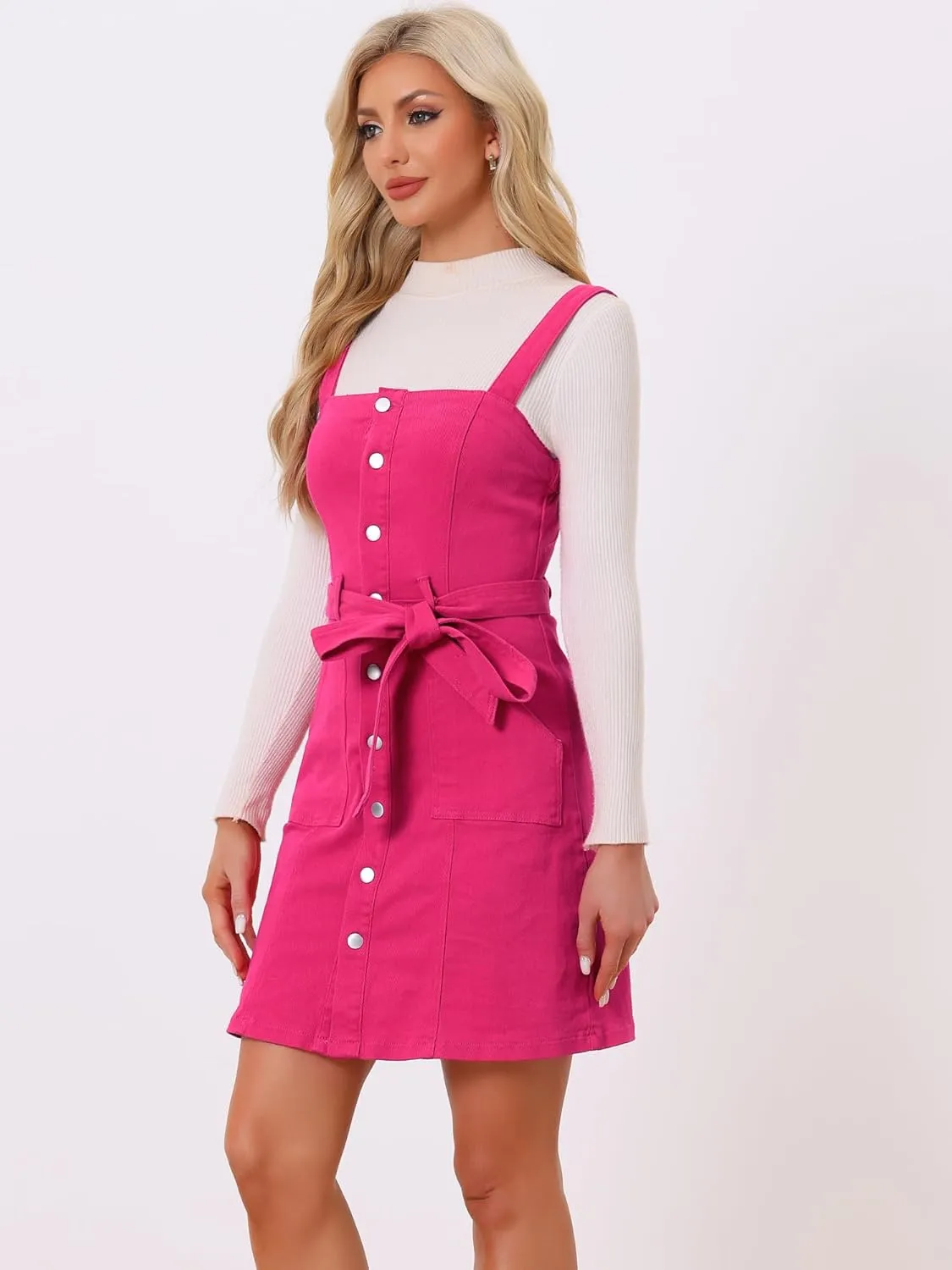 Allegra K Women's Classic Overall Dresses Adjustable Strap Pinafore Denim Jean Dress