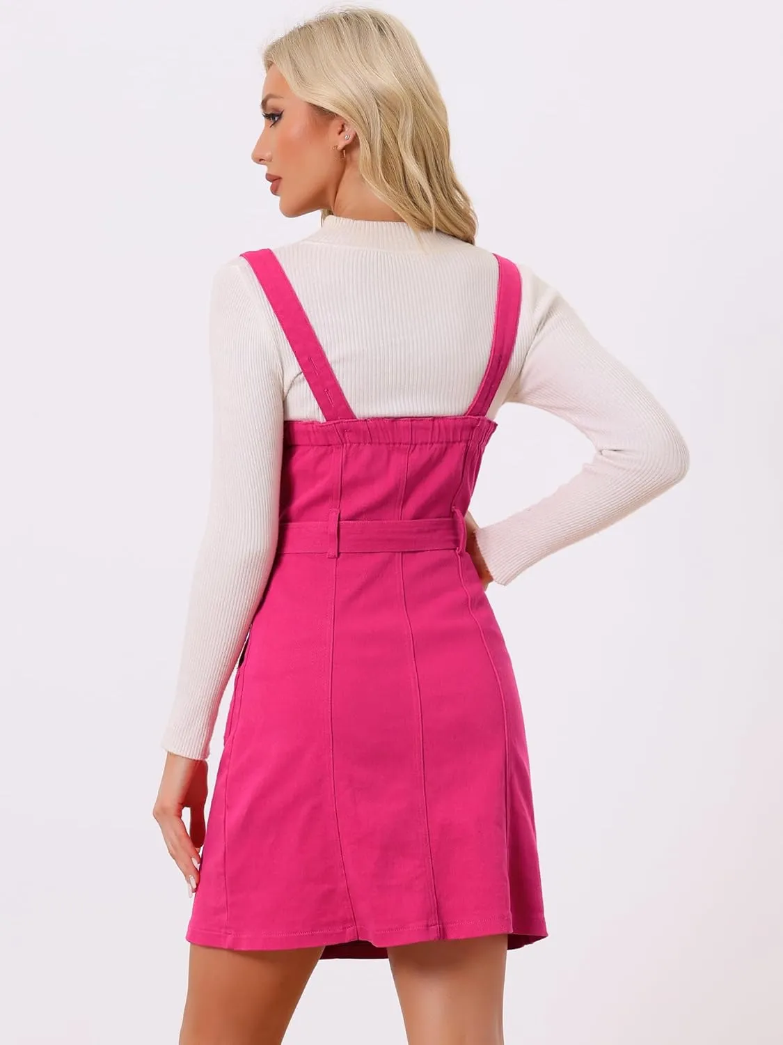 Allegra K Women's Classic Overall Dresses Adjustable Strap Pinafore Denim Jean Dress