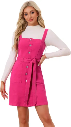 Allegra K Women's Classic Overall Dresses Adjustable Strap Pinafore Denim Jean Dress
