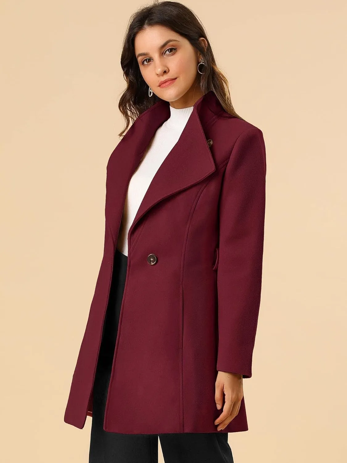 Allegra K Women's Classic Stand Collar Long Sleeve Winter Belted Long Coat