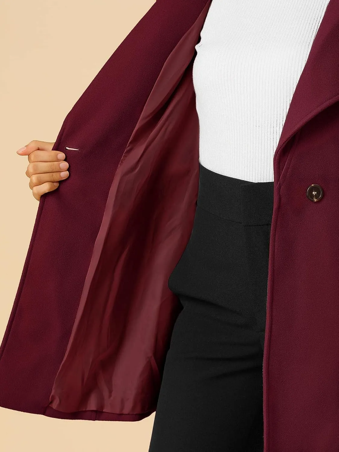 Allegra K Women's Classic Stand Collar Long Sleeve Winter Belted Long Coat