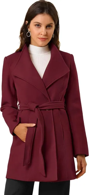 Allegra K Women's Classic Stand Collar Long Sleeve Winter Belted Long Coat