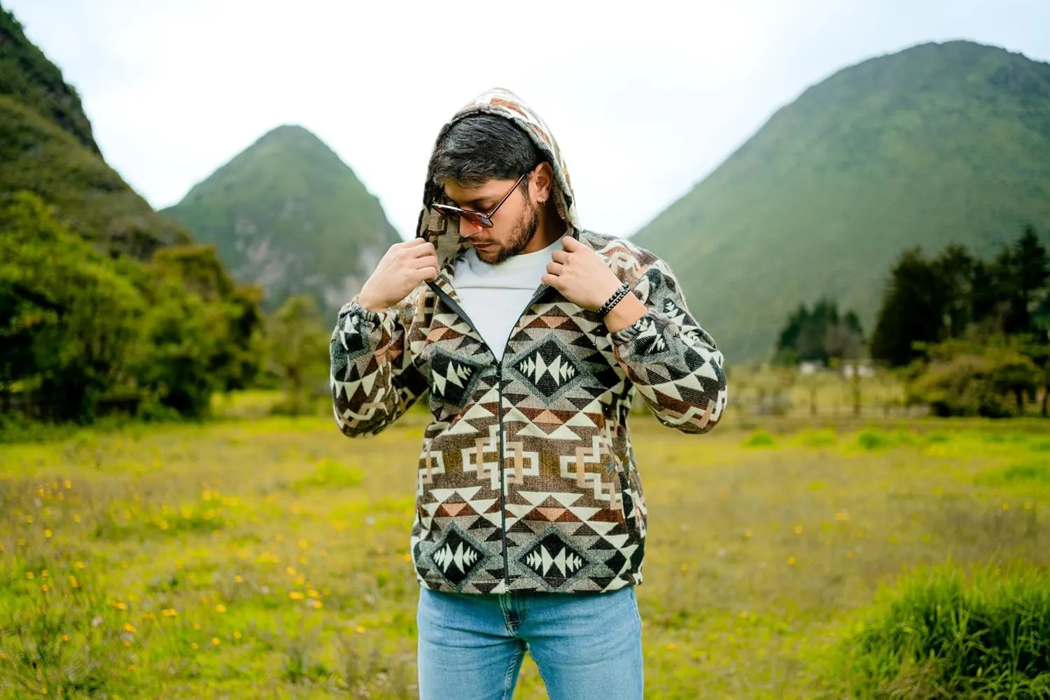 Alpaca Sweater Men or Women, Brown Hoodie, Multicolor Hoodie, Sweater Alpaca, Zip Hoodie, Geometric Hoodie