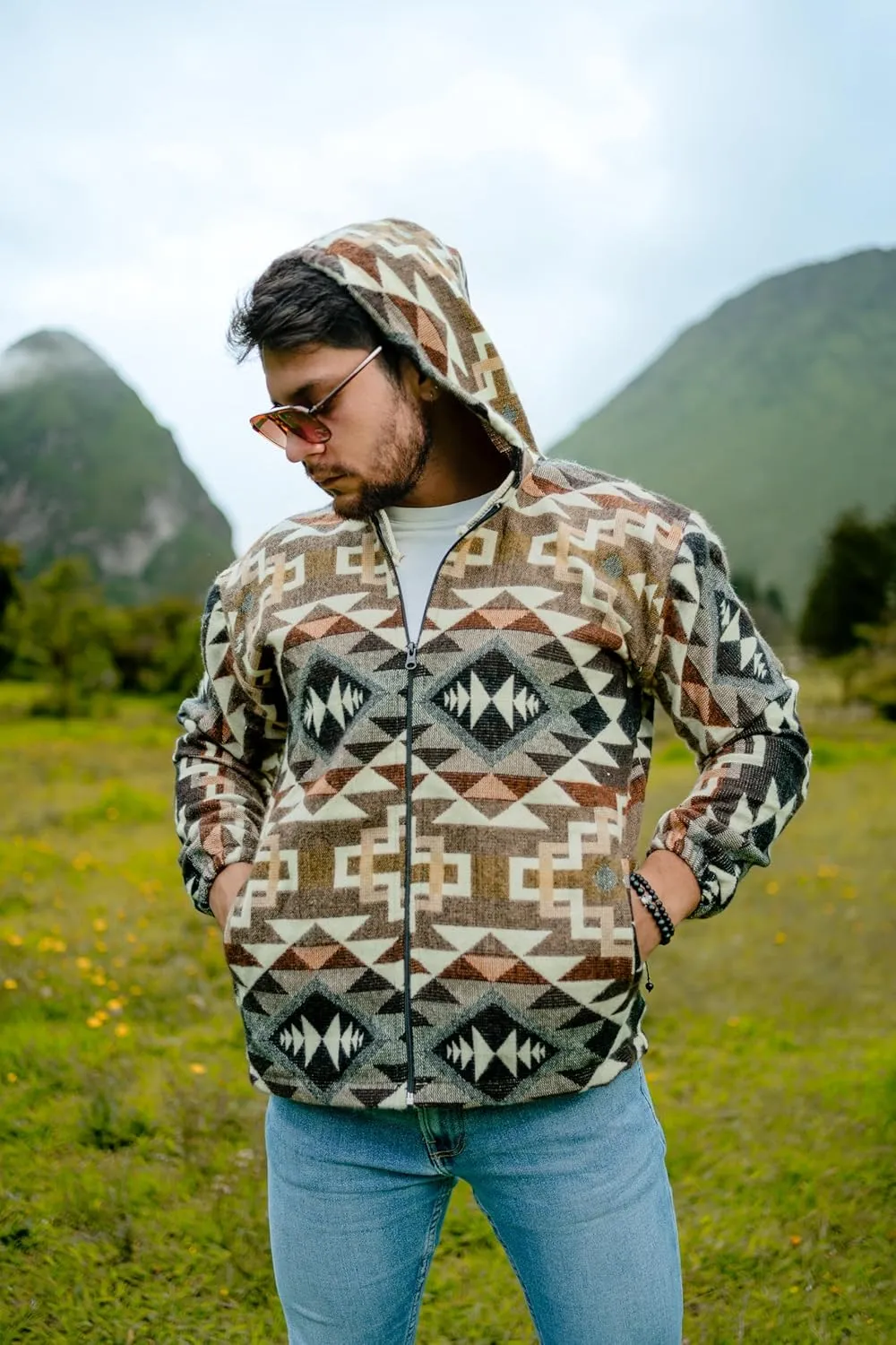 Alpaca Sweater Men or Women, Brown Hoodie, Multicolor Hoodie, Sweater Alpaca, Zip Hoodie, Geometric Hoodie