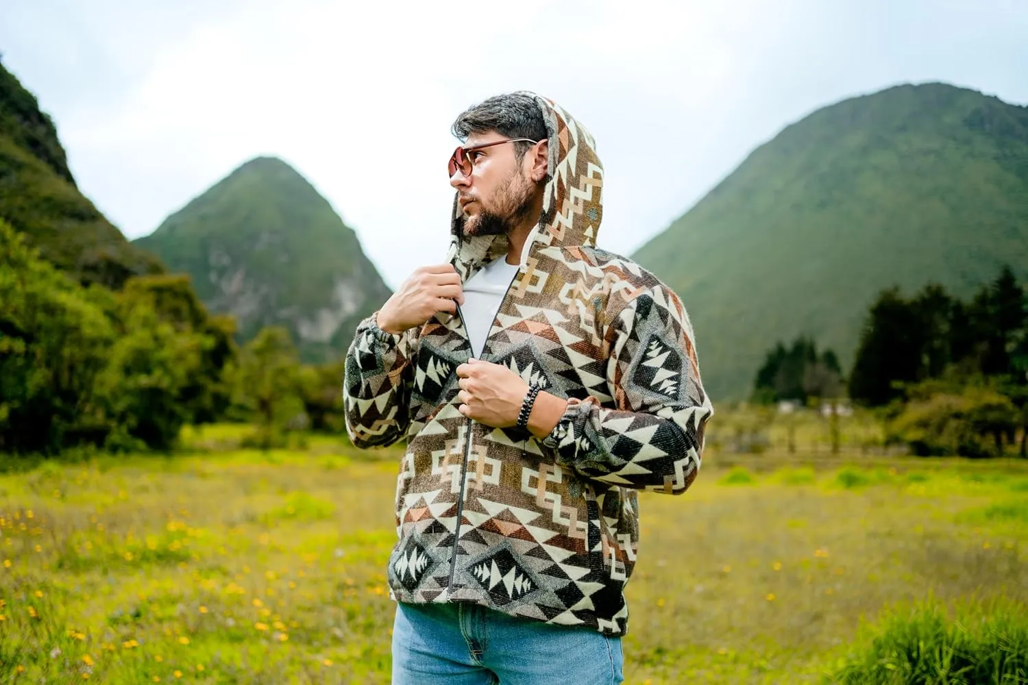 Alpaca Sweater Men or Women, Brown Hoodie, Multicolor Hoodie, Sweater Alpaca, Zip Hoodie, Geometric Hoodie