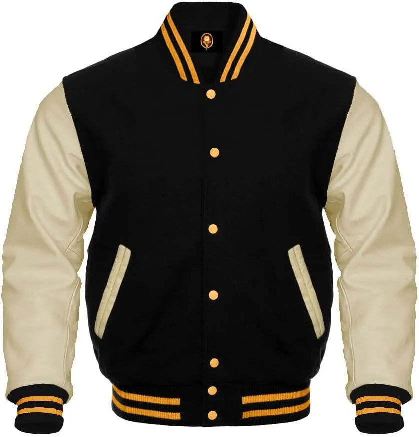 AMAZEE Cow leather Sleeves Genuine Wool Body Jacket Letterman Baseball Bomber Varsity Jackets