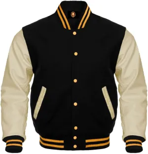 AMAZEE Cow leather Sleeves Genuine Wool Body Jacket Letterman Baseball Bomber Varsity Jackets