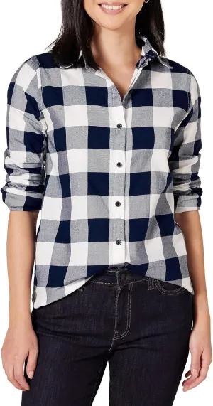 Amazon Essentials Women's Classic-Fit Long-Sleeve Lightweight Plaid Flannel Shirt