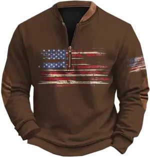 American Flag Sweatshirt Men Vintage Usa Sweatshirt Long Sleeve V Neck Patriotic Shirts Outdoor Western Wear
