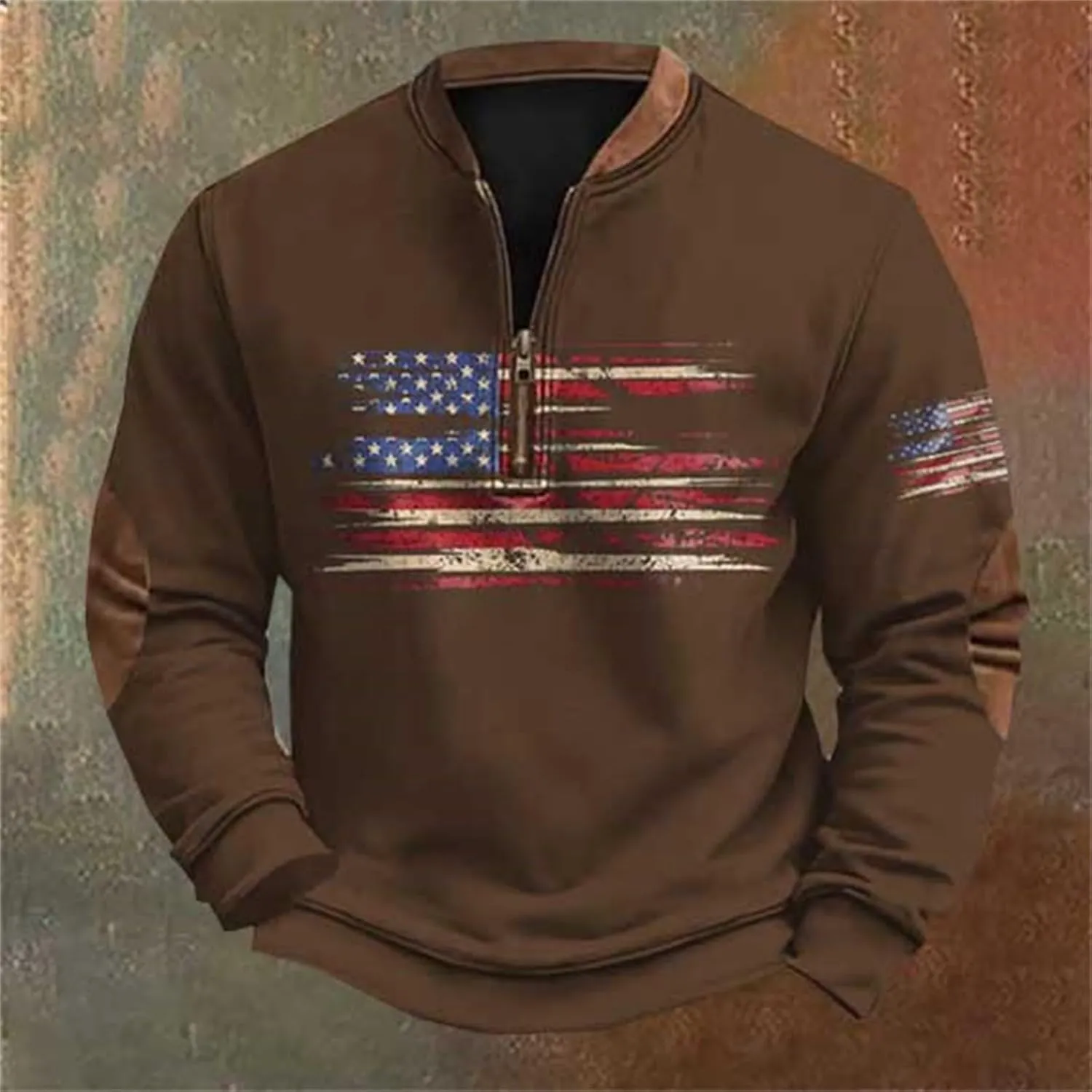 American Flag Sweatshirt Men Vintage Usa Sweatshirt Long Sleeve V Neck Patriotic Shirts Outdoor Western Wear