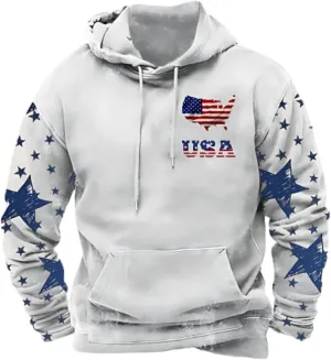 American Flag Sweatshirts for Men Long Sleeve Ethnic Print Pullover Graphic Hoodies Western Aztec Hooded Sweatshirt