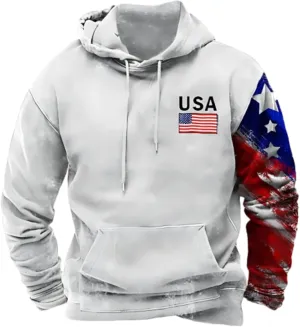American Flag Sweatshirts for Men Long Sleeve Ethnic Print Pullover Graphic Hoodies Western Aztec Hooded Sweatshirt