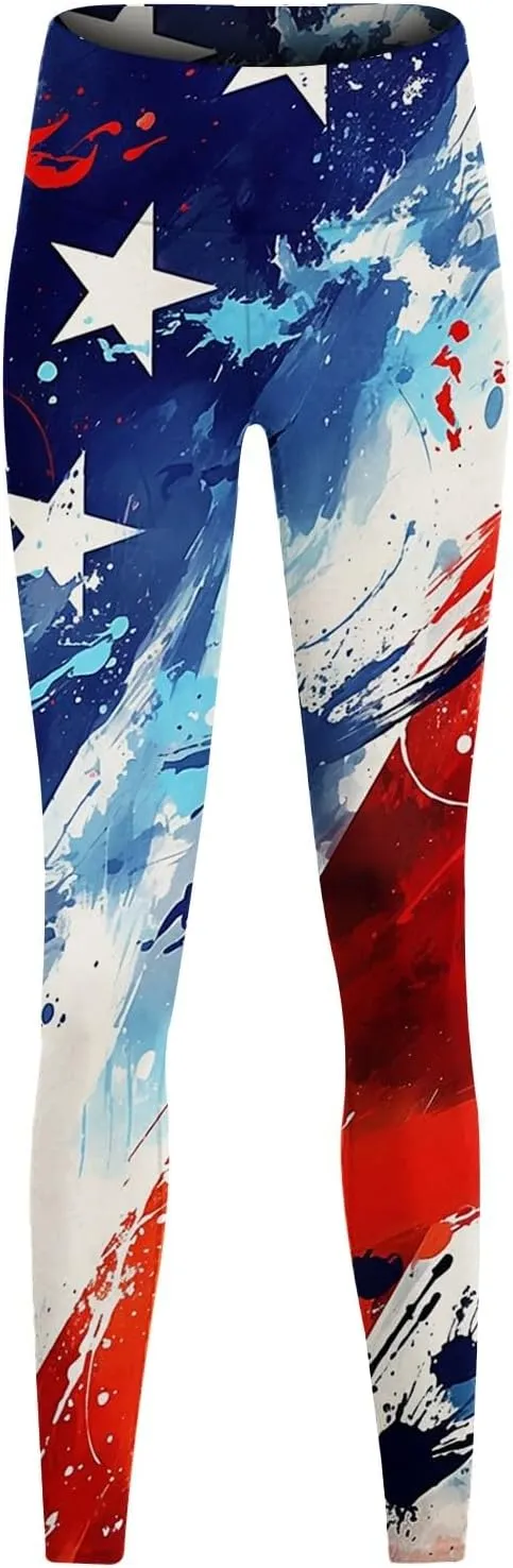 American USA Flag Leggings for Women Patriotic Workout High Waist Yoga Pants Seamless Sports Gym Skinny Tights