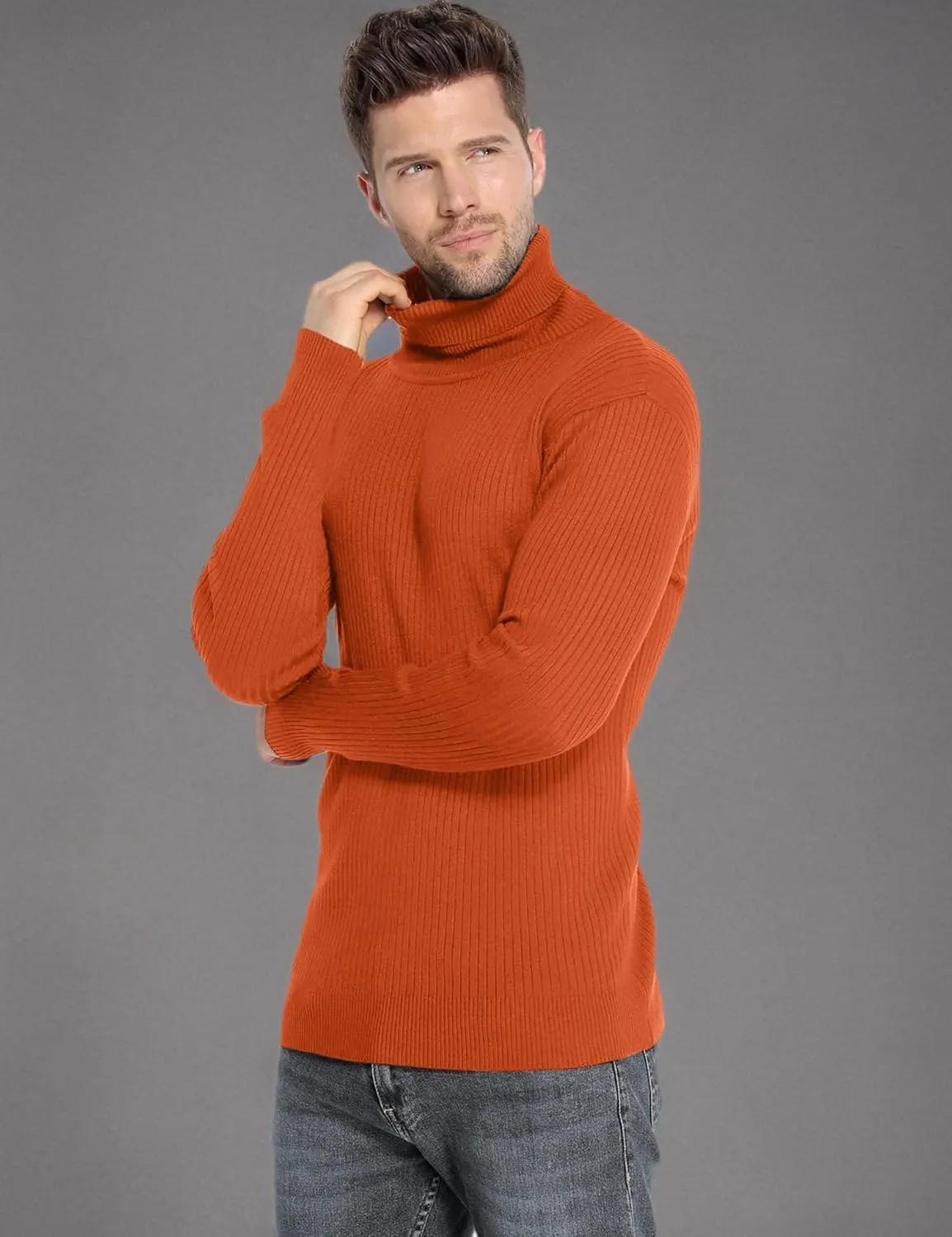 Amussiar Men's Turtleneck Sweater Slim Fit Cotton Knitted Pullover Sweater Casual Lightweight Long Sleeve Top