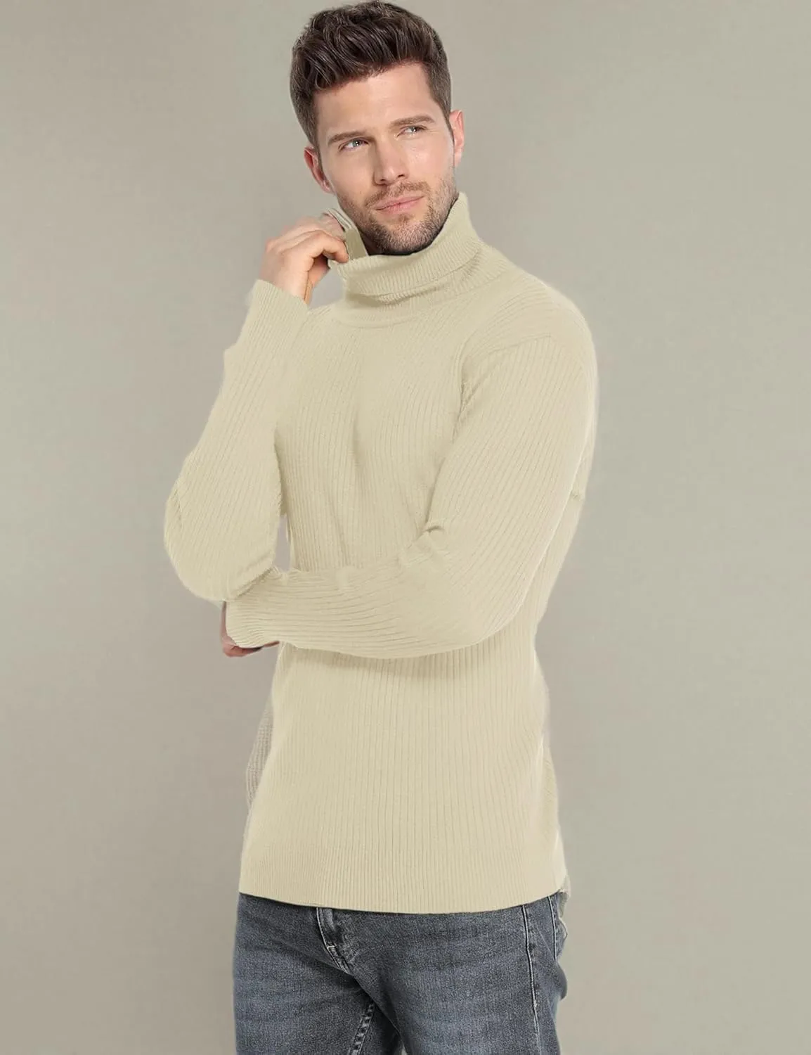 Amussiar Men's Turtleneck Sweater Slim Fit Cotton Knitted Pullover Sweater Casual Lightweight Long Sleeve Top