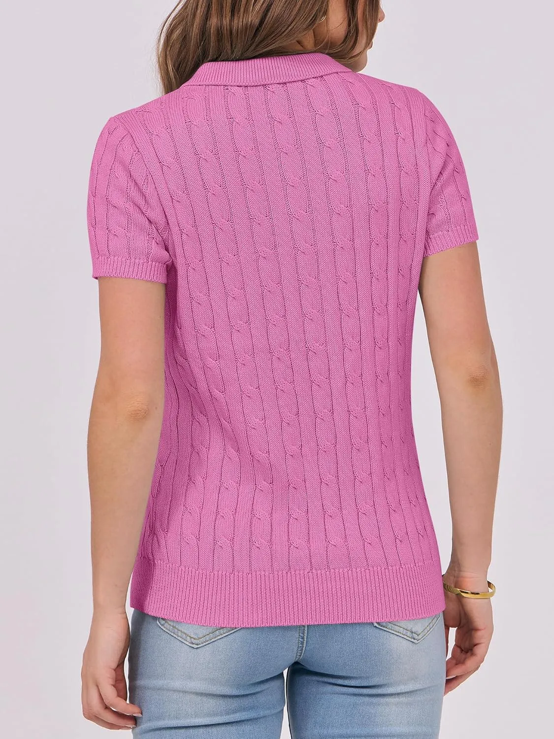 ANRABESS Women's Short Sleeve Sweaters Tops Polo V Neck Button Cable Knit Pullover Business Shirts 2025 Summer Casual Outfits
