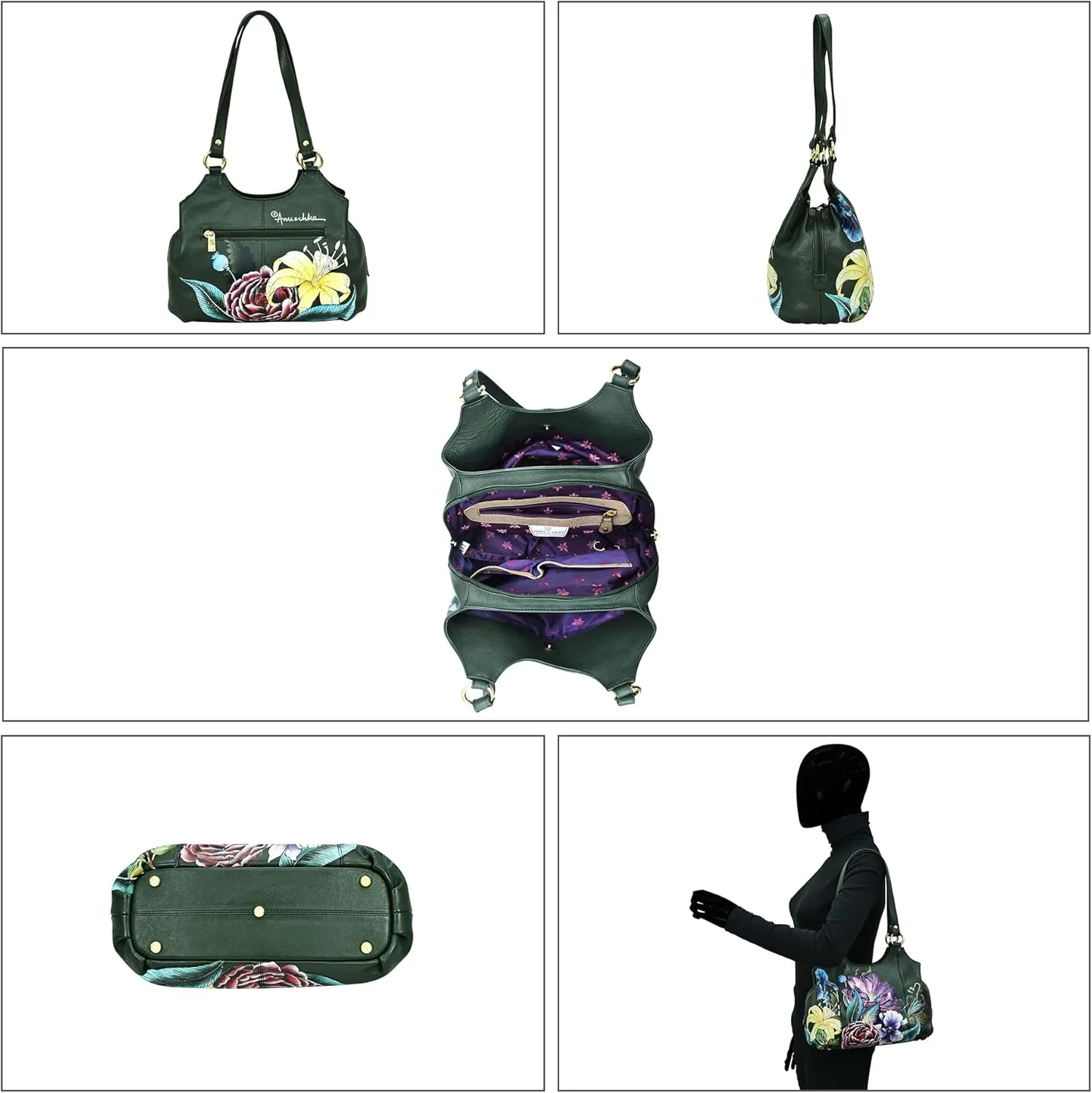 Anuschka Women's Hand Painted Genuine Leather Triple Compartment Satchel - Zip Entry, Multiple Pockets & Multipurpose Pouch