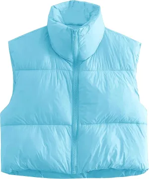 APAFES Womens Winter Cropped Puffer Vest High Stand Collar Lightweight Insulated Crop Vests Outerwear