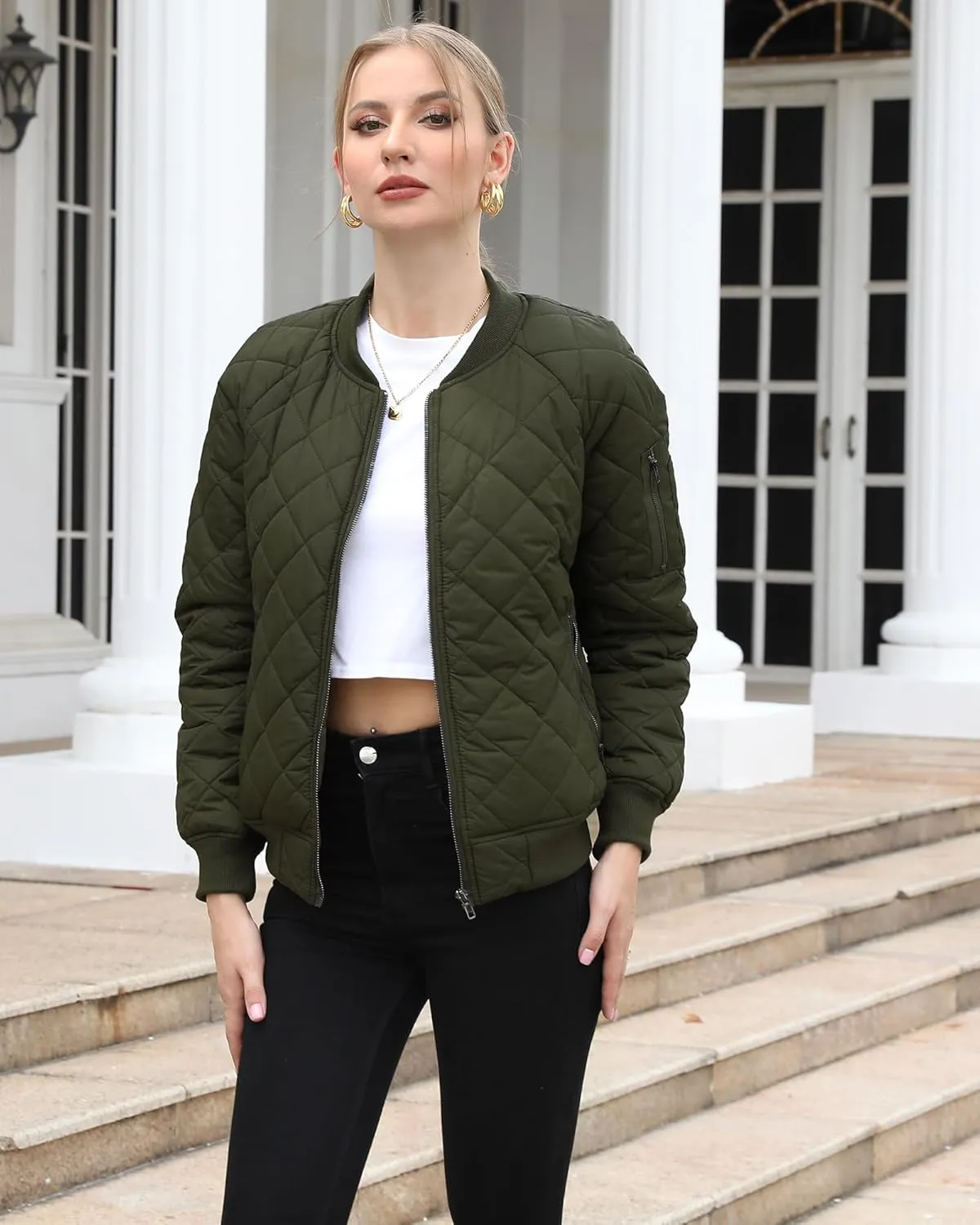 Argstar Women's Quilted Bomber Jakcet with 5 Pockets (XS-XXL)