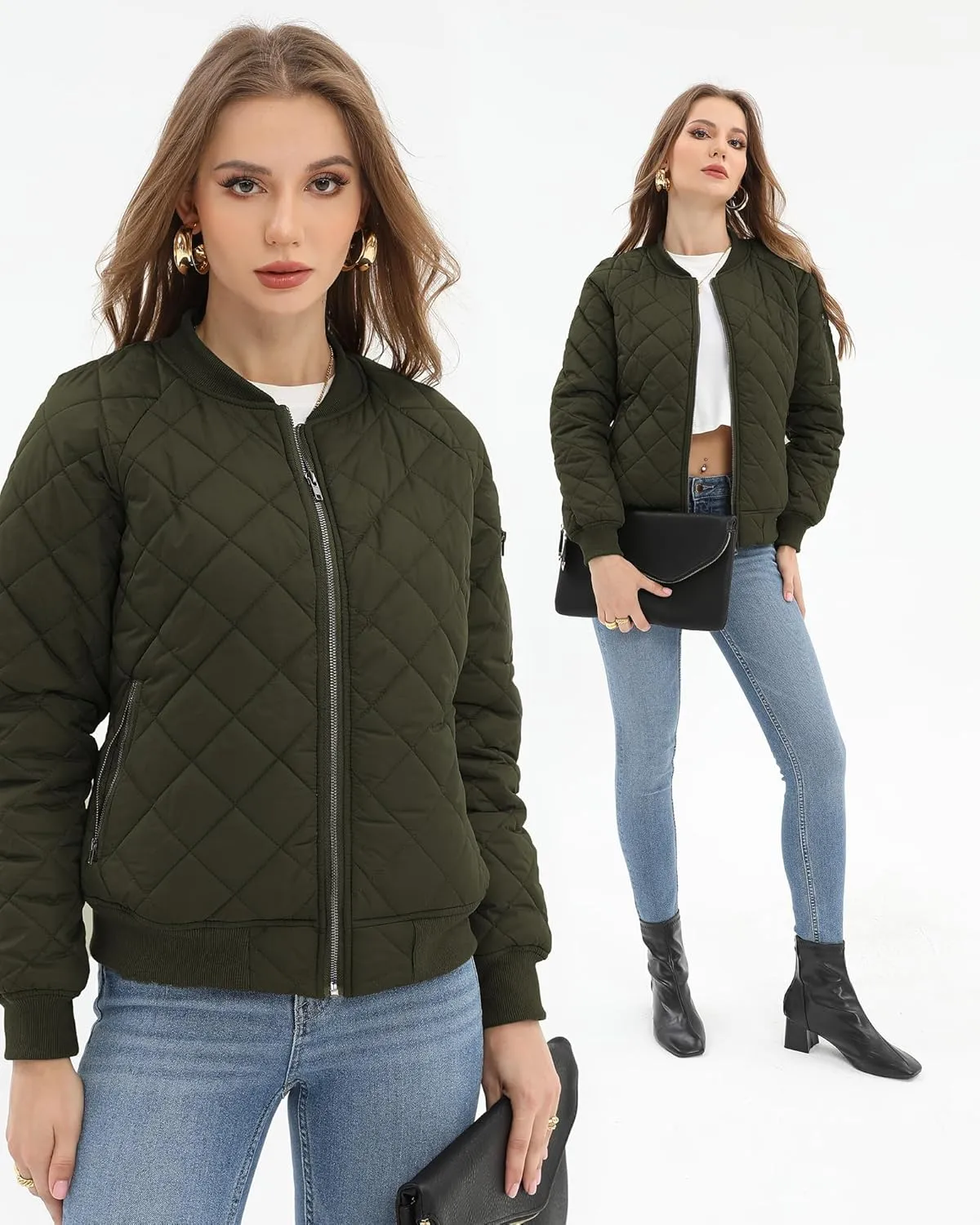 Argstar Women's Quilted Bomber Jakcet with 5 Pockets (XS-XXL)