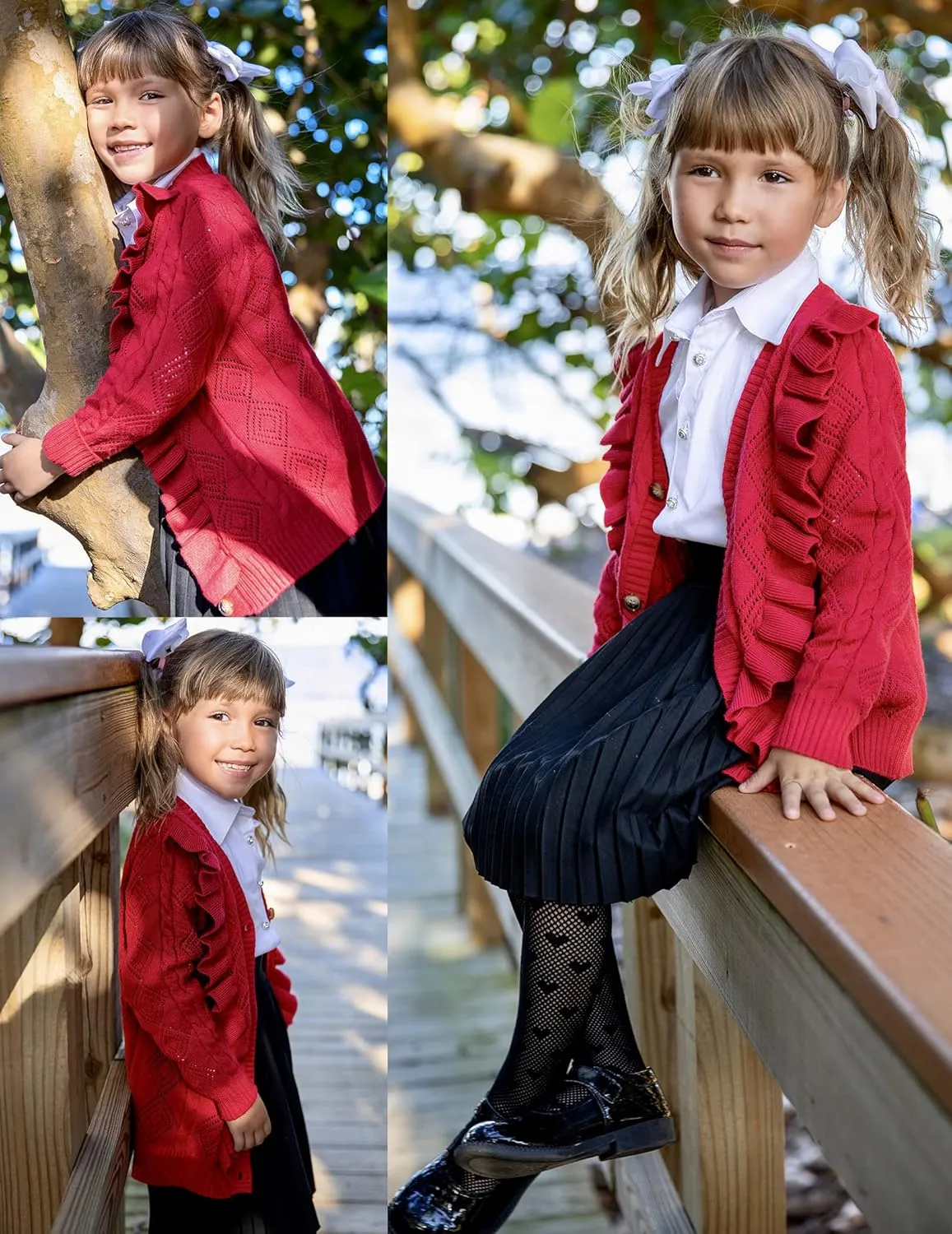 Arshiner Girls Cardigan Sweaters Ruffle School Uniform Sweater V Neck Button Front Outerwear 4-13 Years