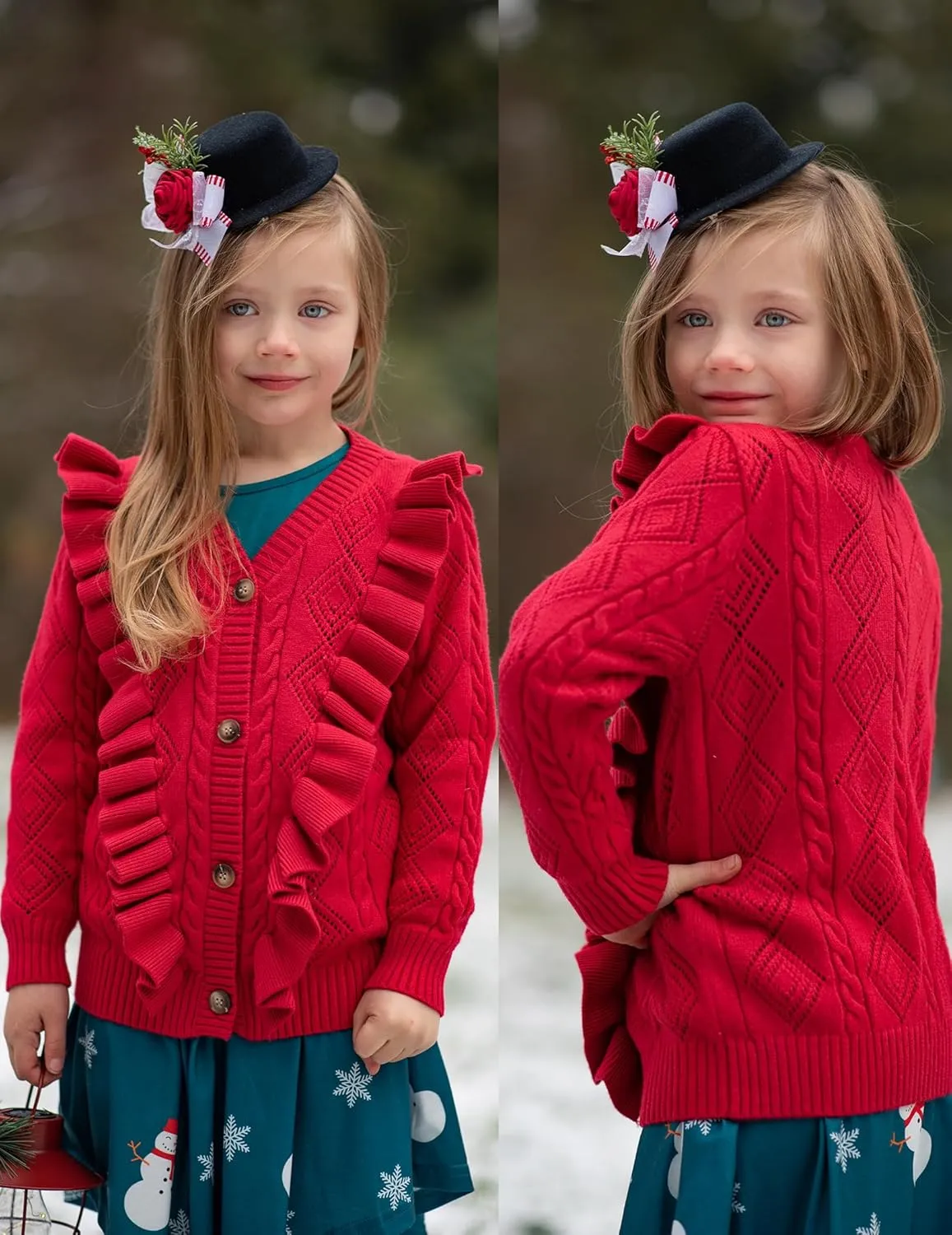 Arshiner Girls Cardigan Sweaters Ruffle School Uniform Sweater V Neck Button Front Outerwear 4-13 Years