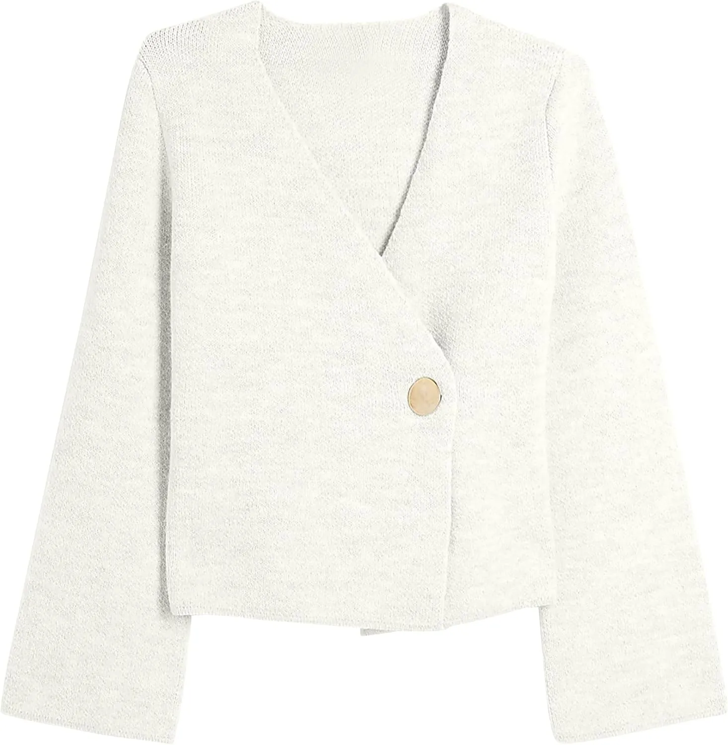Asymmetric Button Up Cardigans Sweaters for Women Elegant V Neck Knit Cropped Sweater Tops 2024 Fall Outfits Trendy