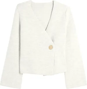 Asymmetric Button Up Cardigans Sweaters for Women Elegant V Neck Knit Cropped Sweater Tops 2024 Fall Outfits Trendy