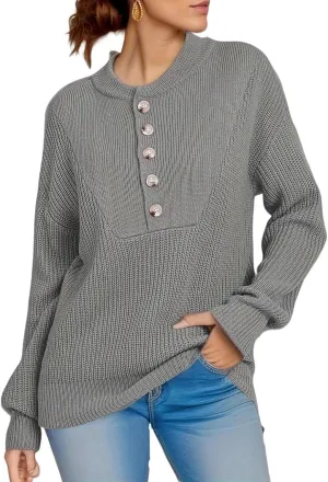 ATHX Women's Oversized Pullover Sweater 2024 Trendy Crewneck Long Sleeve Knit Sweater Warm Pullover Sweater Top