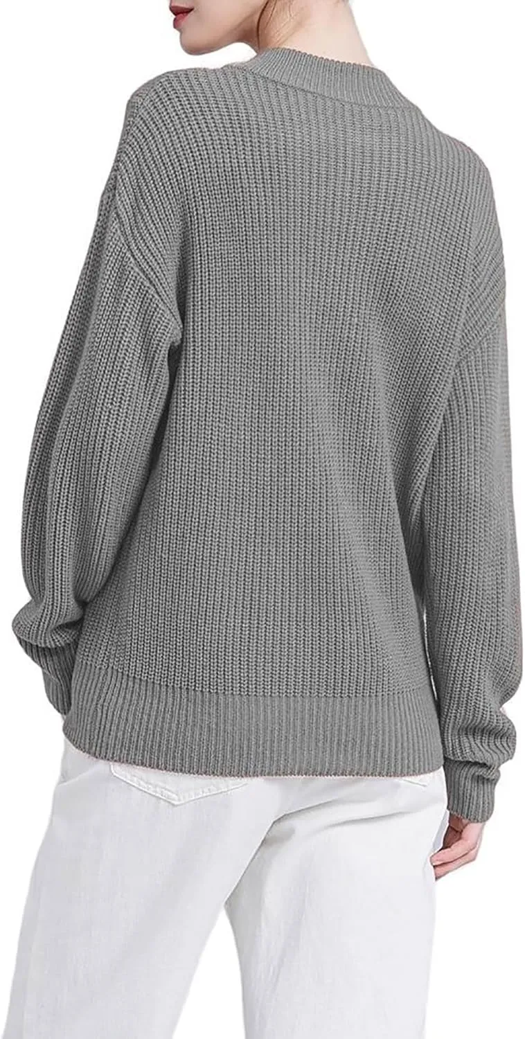 ATHX Women's Oversized Pullover Sweater 2024 Trendy Crewneck Long Sleeve Knit Sweater Warm Pullover Sweater Top