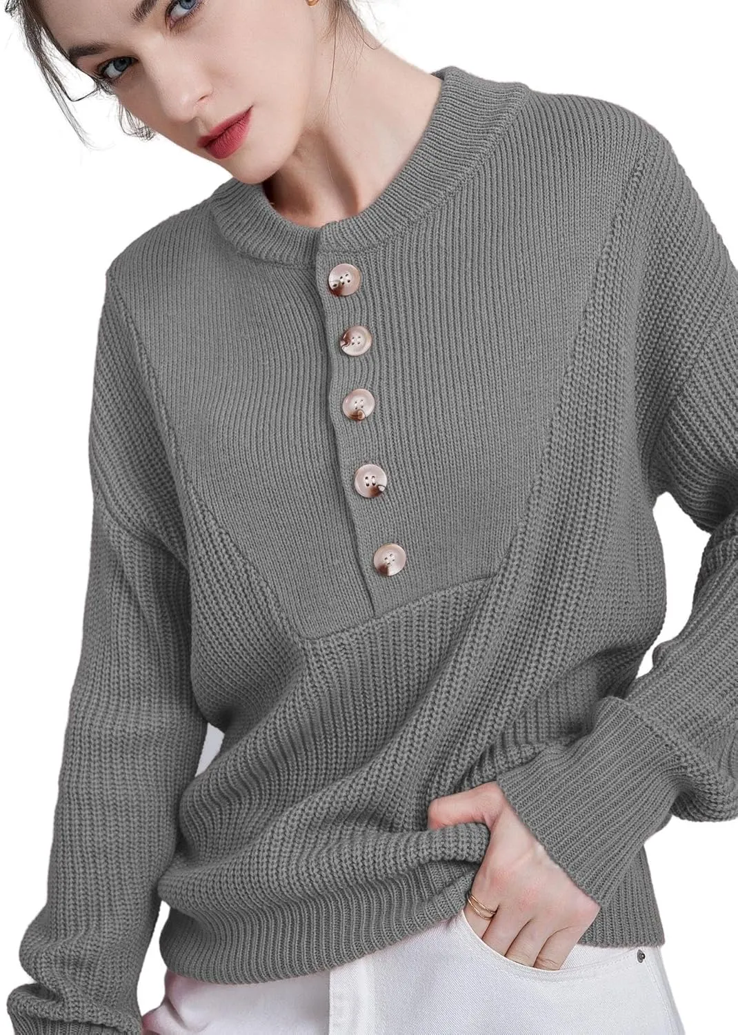 ATHX Women's Oversized Pullover Sweater 2024 Trendy Crewneck Long Sleeve Knit Sweater Warm Pullover Sweater Top