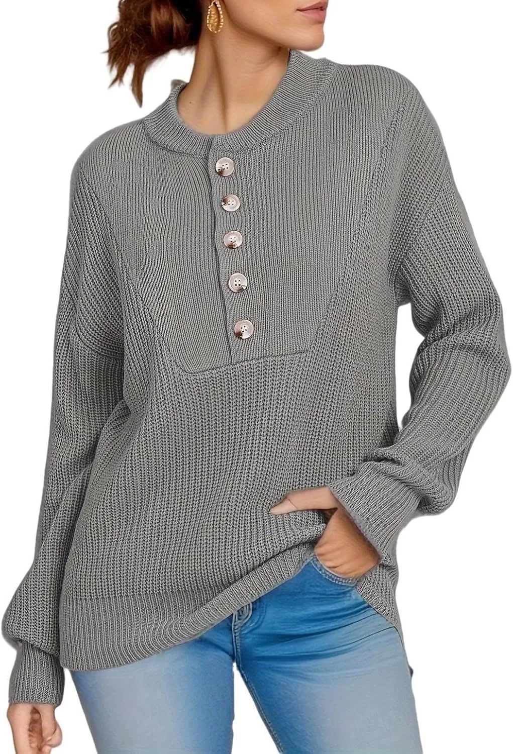 ATHX Women's Oversized Pullover Sweater 2024 Trendy Crewneck Long Sleeve Knit Sweater Warm Pullover Sweater Top