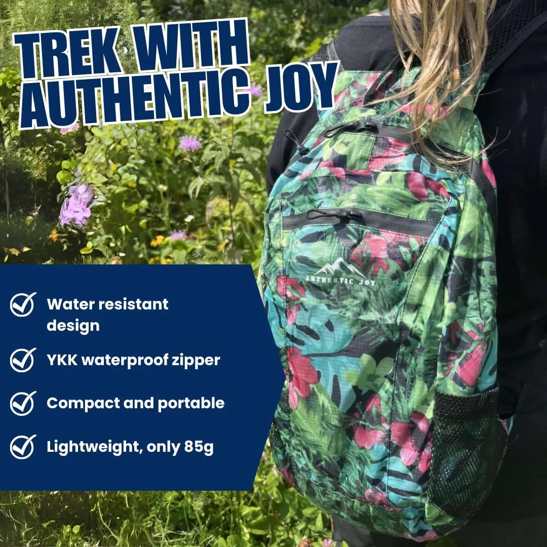 Authentic Joy 20L Water Resistant Lightweight Hiking Daypack, Packable Backpack, Multiple Colors (Black)