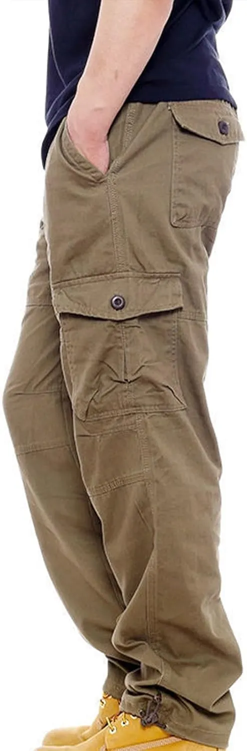 Aymnlox Mens Tactical Cargo Pants Casual Loose Fit Outdoor Sweatpants with Multiple Pockets Pants Straight Leg Workout Pants