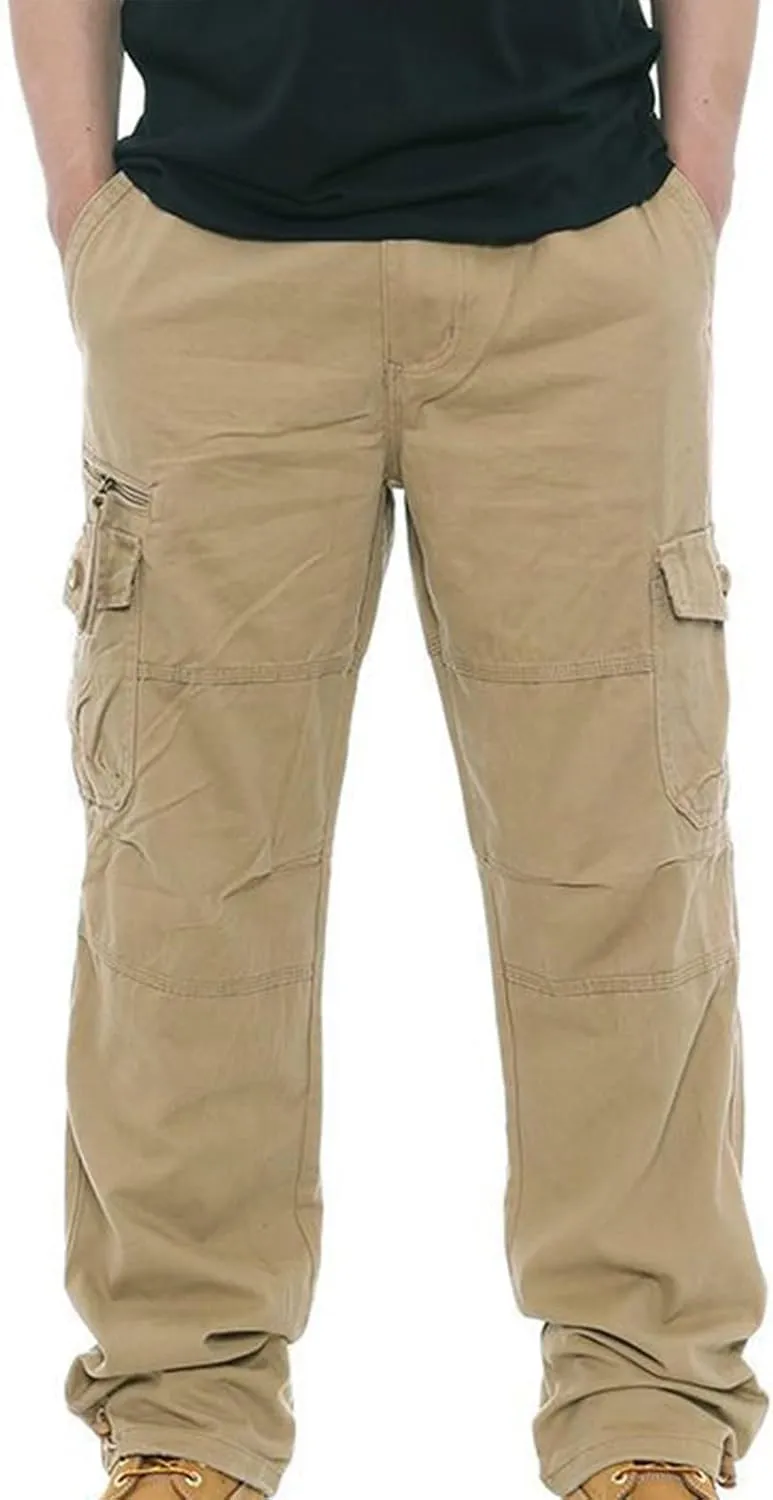 Aymnlox Mens Tactical Cargo Pants Casual Loose Fit Outdoor Sweatpants with Multiple Pockets Pants Straight Leg Workout Pants