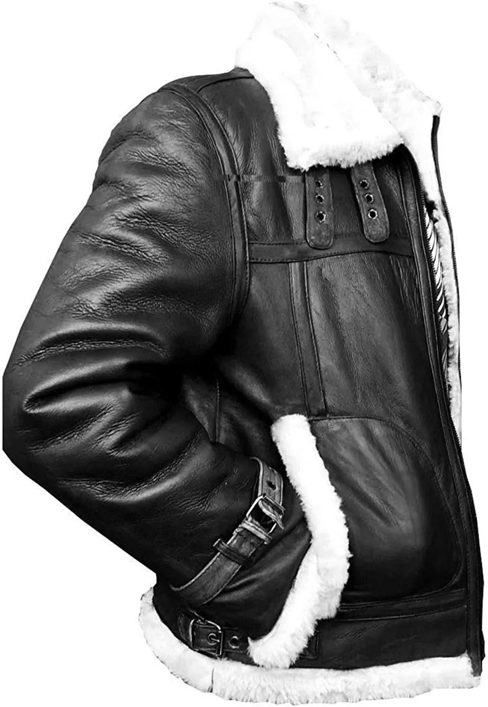 B3 RAF Aviator Pilot Flying Fur Shearling Bomber Sheepskin Leather Jacket Black/Brown
