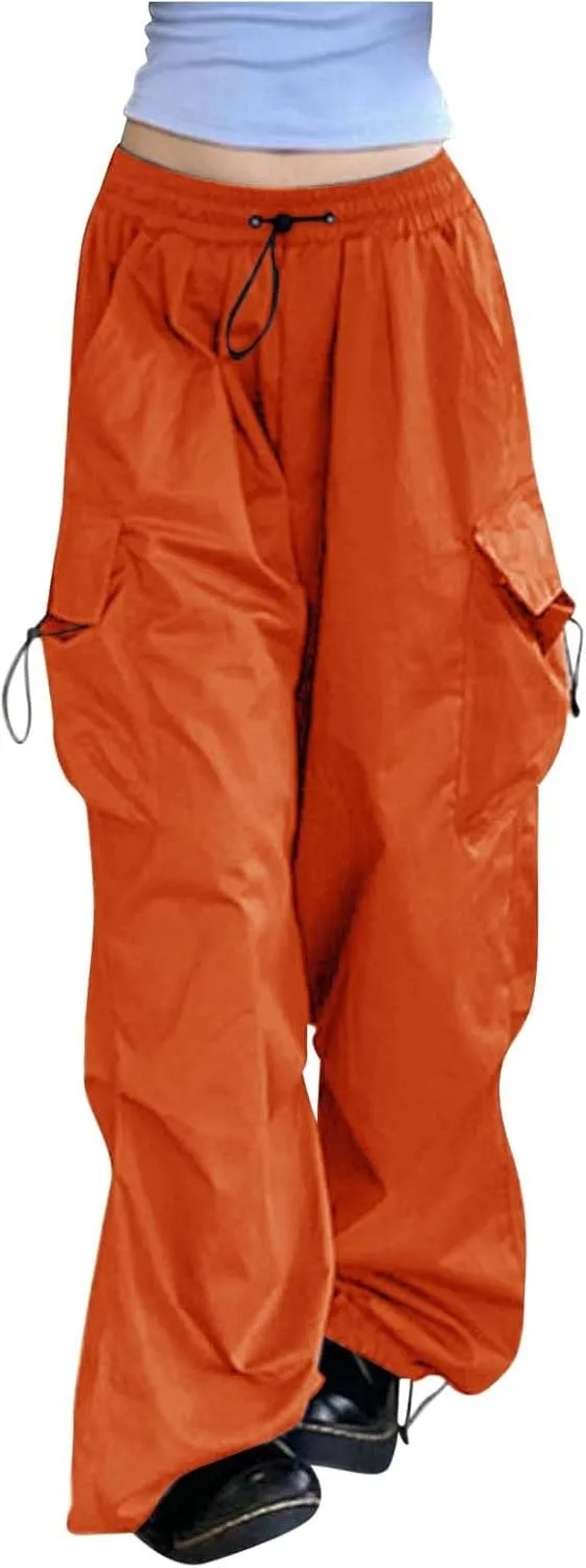 Baggy Parachute Pants for Women 2025 Elastic High Waist Cargo Pant Multiple Pockets Jogger Y2K Summer Quick Dry Trousers