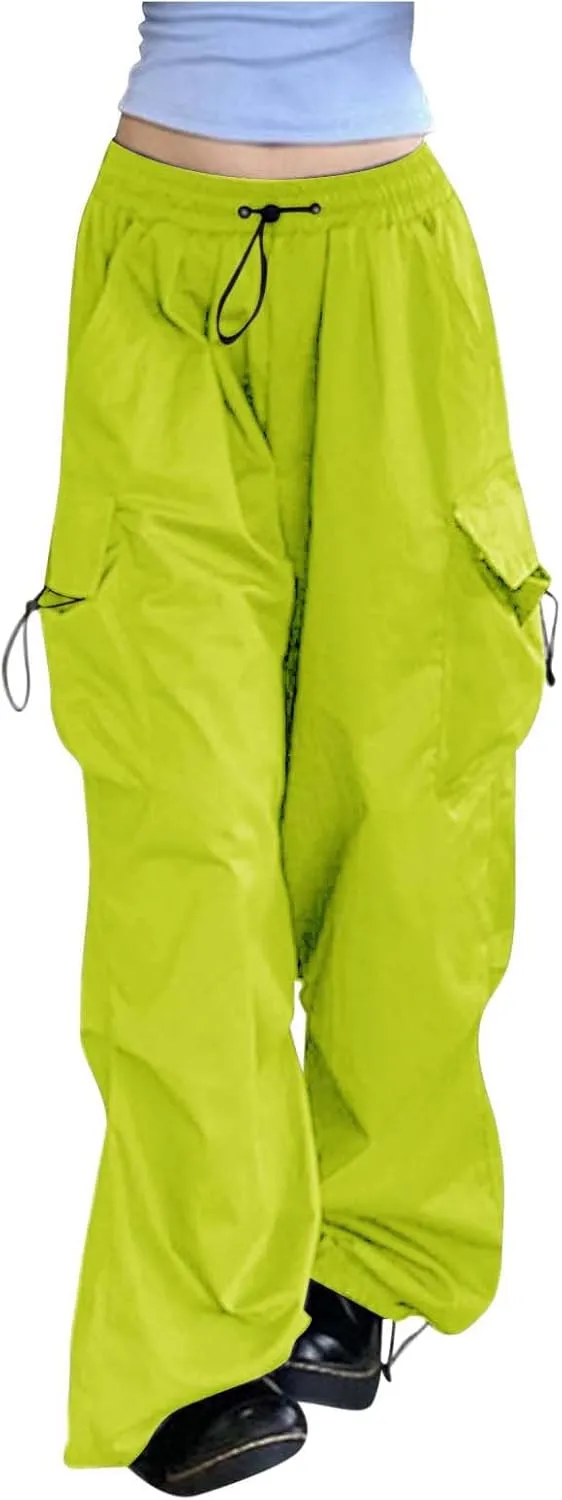 Baggy Parachute Pants for Women 2025 Elastic High Waist Cargo Pant Multiple Pockets Jogger Y2K Summer Quick Dry Trousers