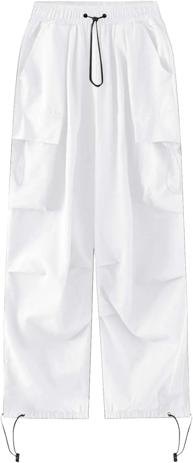 Baggy Parachute Pants for Women 2025 Elastic High Waist Cargo Pant Multiple Pockets Jogger Y2K Summer Quick Dry Trousers