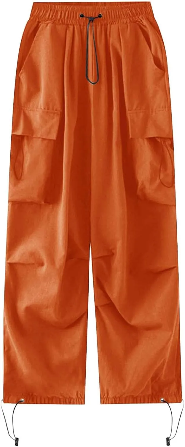 Baggy Parachute Pants for Women 2025 Elastic High Waist Cargo Pant Multiple Pockets Jogger Y2K Summer Quick Dry Trousers