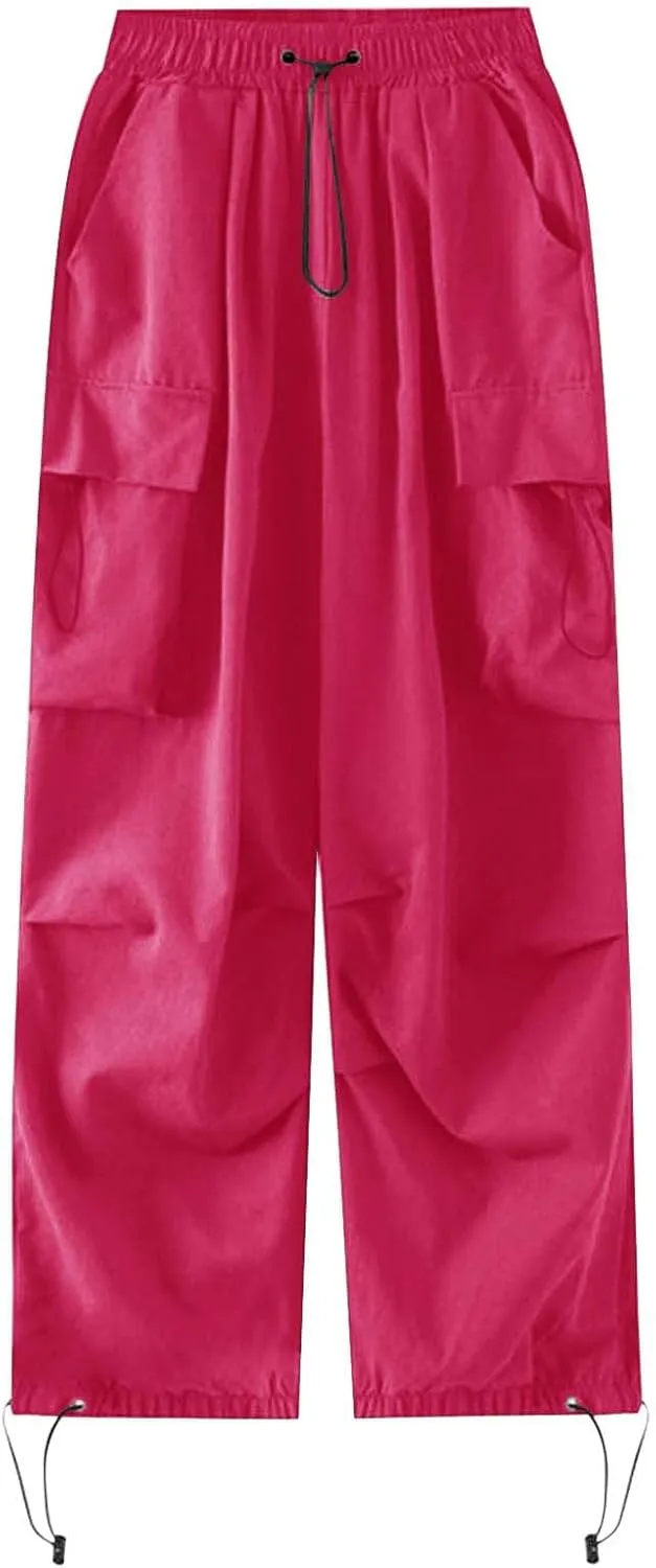Baggy Parachute Pants for Women 2025 Elastic High Waist Cargo Pant Multiple Pockets Jogger Y2K Summer Quick Dry Trousers