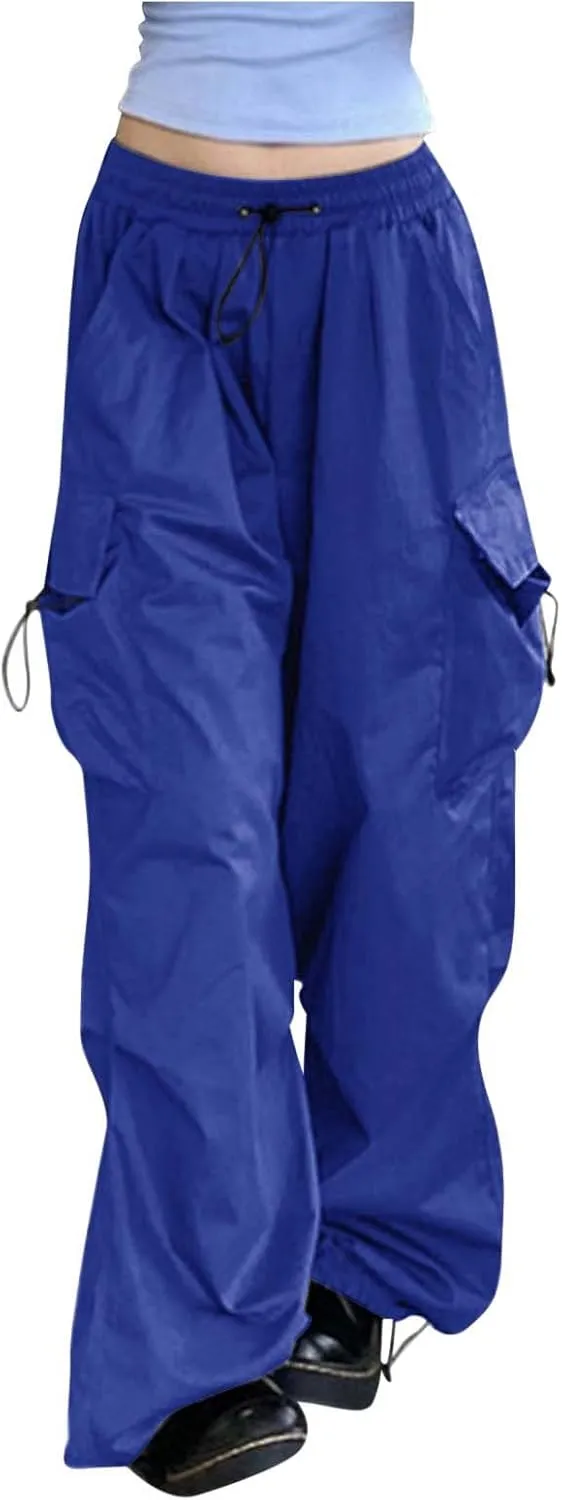 Baggy Parachute Pants for Women 2025 Elastic High Waist Cargo Pant Multiple Pockets Jogger Y2K Summer Quick Dry Trousers
