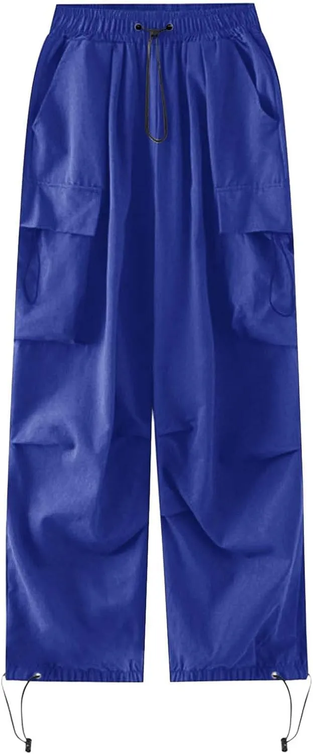 Baggy Parachute Pants for Women 2025 Elastic High Waist Cargo Pant Multiple Pockets Jogger Y2K Summer Quick Dry Trousers