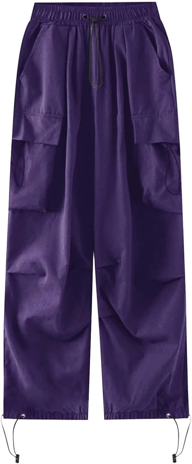 Baggy Parachute Pants for Women 2025 Elastic High Waist Cargo Pant Multiple Pockets Jogger Y2K Summer Quick Dry Trousers