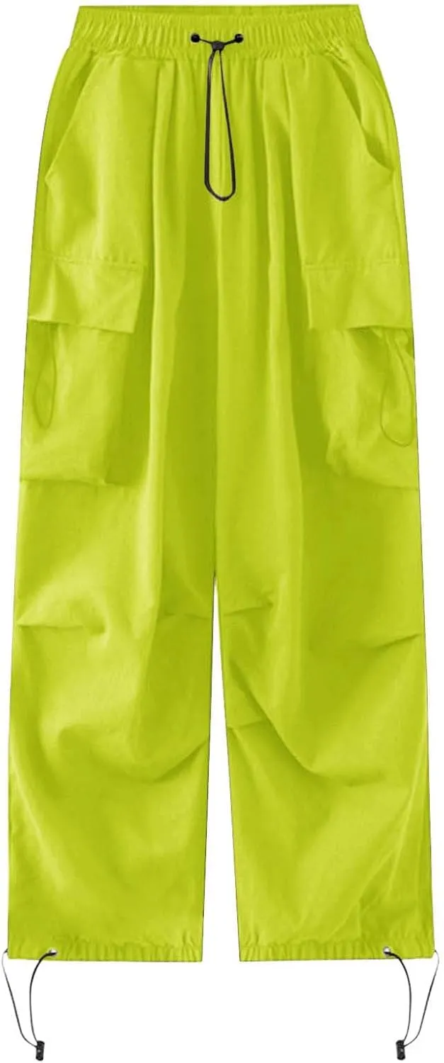 Baggy Parachute Pants for Women 2025 Elastic High Waist Cargo Pant Multiple Pockets Jogger Y2K Summer Quick Dry Trousers